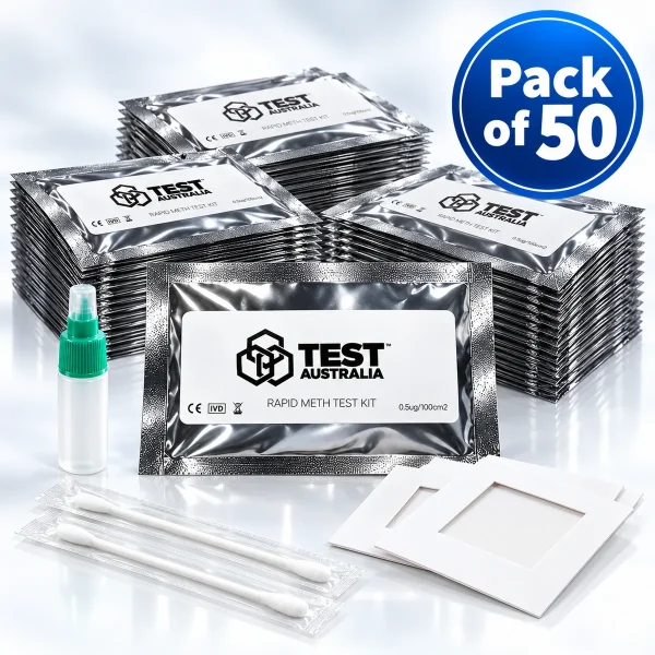 Meth test kit 50-pack: 50 test packets with swabs, buffer tubes and sampling cards